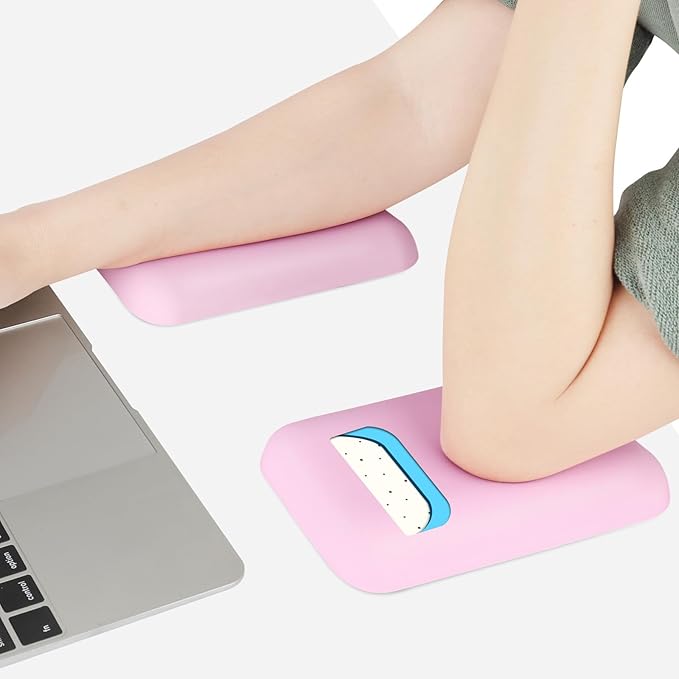 Leolee Elbow Rest Pads for Desk, Upgraded Gel Memory Foam Ergonomic Wrist Rest Pad Arm Rest Pads with Non-Slip Base, Cushion Support Relieve Elbow and Wrist Pain for Computer, Office, 2 Packs, Pink