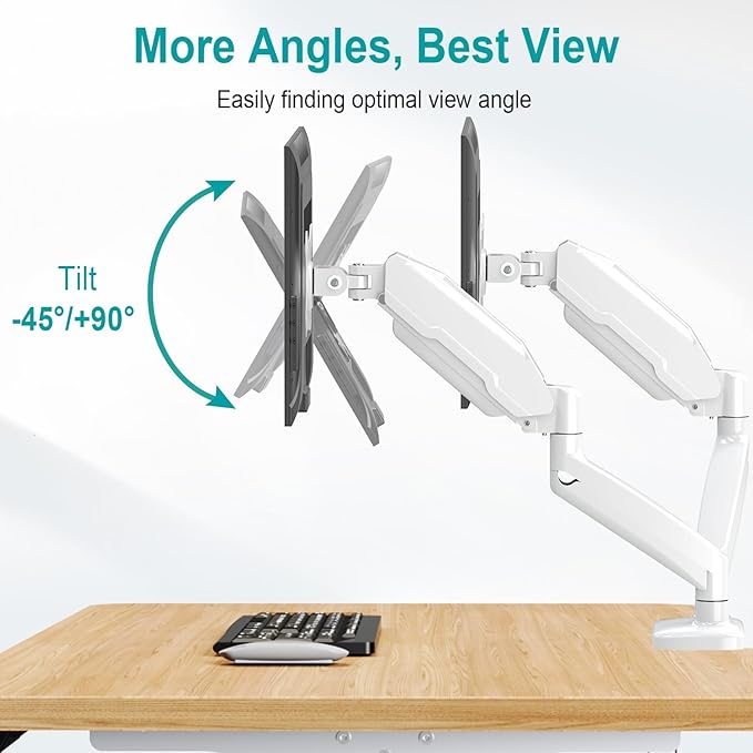 MOUNT PRO Dual Monitor Mount Fits 13 to 32 Inch Screen, Height Adjustable Monitor Stand for 2 Monitors, Full Motion Display Arm Holds up to 17. 6lbs Each, Computer Desk VESA Mount, White