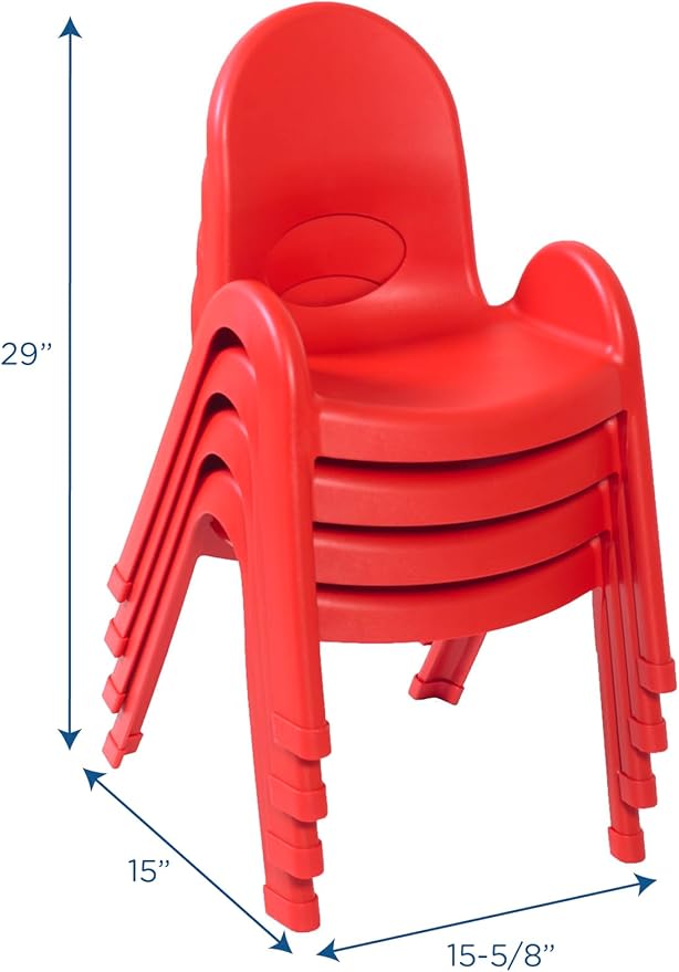 Angeles Value Stack 9"H Chair, Candy Apple Red, 4 Pack, Stackable Ergonomic Seating Solution for Classrooms Daycares and Homeschools