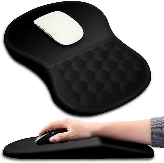 Hokafenle Ergonomic Mouse Pad Wrist Support with Massage Design, Wrist Rest Mousepad with Memory Foam&Non-Slip PU Base, Mouse Pads for Wireless Mouse & Desk (12x8 inch,Black)