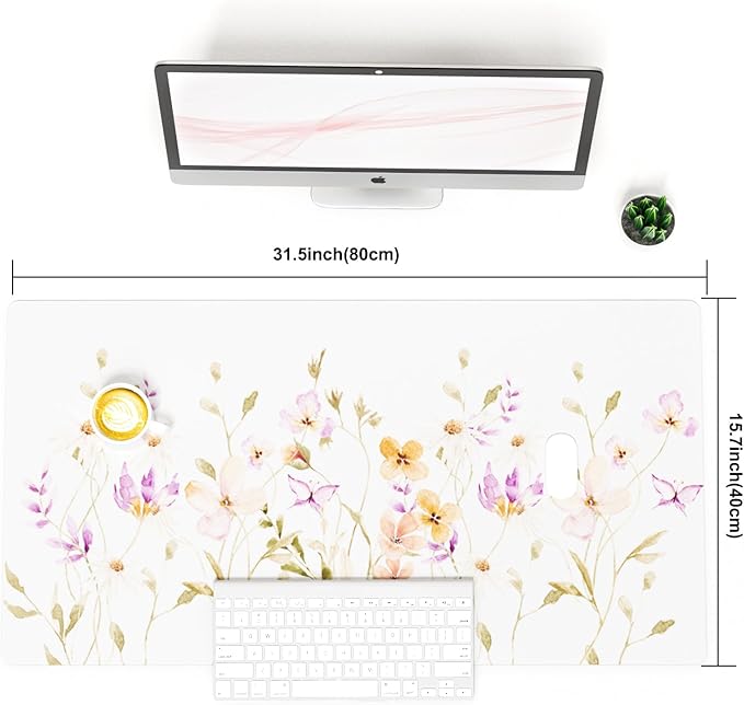 Colorful Star Large Mouse Pad, Floral Waterproof Office Desk Mat, Non-Slip Computer Gaming Mouse Pad, XXL PC Laptop Protector Pads, PU Leather Desk Writing Pads for Office Home, 31.5" x 15.7"