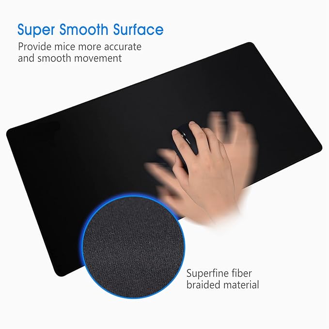 Large Gaming Mouse Pad & Desk Mat (31.5"x11.8") - Non-Slip Rubber Base, Stitched Edge - Black Mousepad for PC, Computer Gaming & Office Work