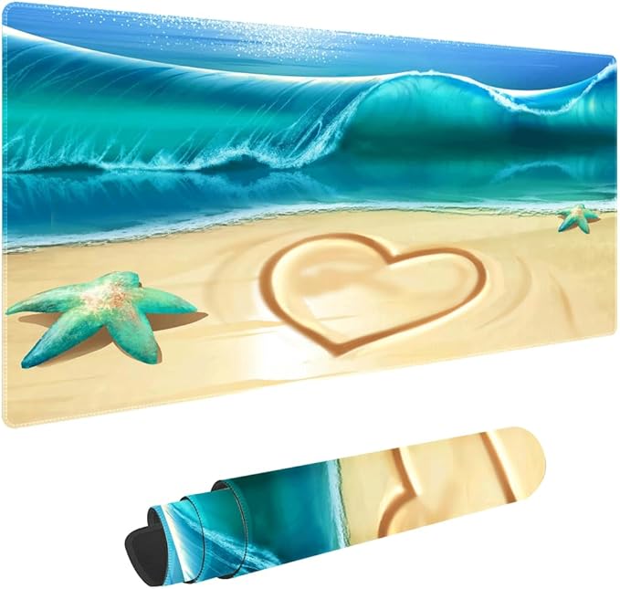 Love on The Beach Non-Slip Rubber Large Mouse pad for Desk,Large Gaming Mouse Pad XXL Extended Mouse pad with Stitched Edges Non-Slip Base Water Resist Pad Desk Mat 35.4x15.7inch