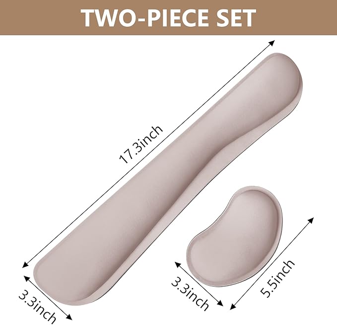 Wrist Rest for Computer Keyboard and Mouse, Ergonomic Design Wrist Support Pad for Keyboard, Soft Memory Foam Desk Pads Support Hand and Arm Easy Typing & Comfort, 2 Piece Pad, Cream Pink