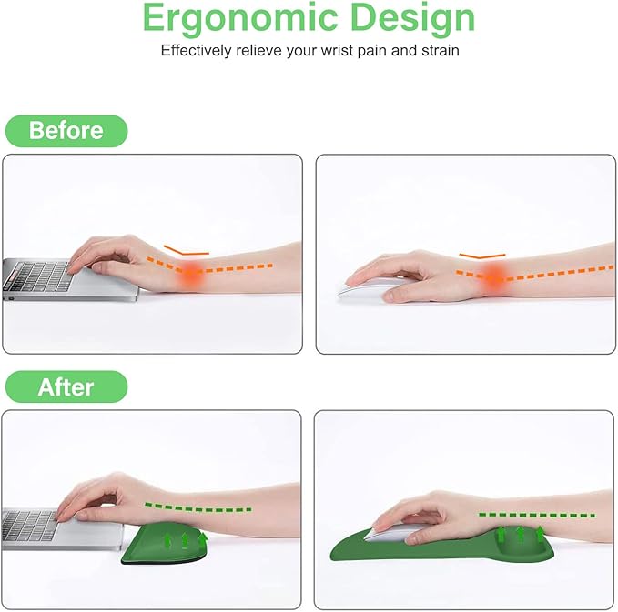 MOSISO Wrist Rest Support for Mouse Pad & Keyboard Set, Ergonomic Mousepad Non-Slip Base Home/Office Easy Typing Cushion with Neoprene Cloth & Raised Memory Foam, Jungle Green