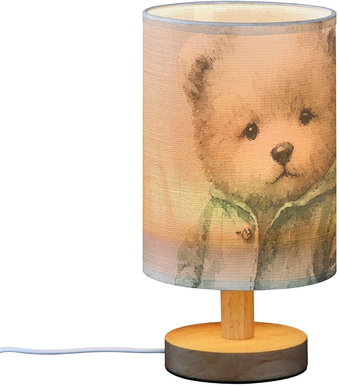 Bear LED Table Lamp, Bedside Lamp with Linen Lampshade, Flicker-Free Eye Care USB Plug in Nightstand Lamp, for Bedroom and Office