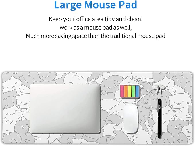 aportt White Kawaii Cats Gaming Mouse Pad XL Cute Anime Kittens Japanese Extended Big Large Desk Mat Non-Slip Rubber Base Stitched Edge Long Keyboard Mousepad for PC Computer Laptop,31.5×11.8 Inches