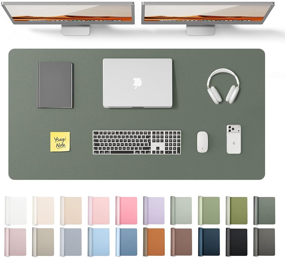YSAGi Leather Desk Protector, Office Mat, Large Mouse Mat, Non-Slip PU Leather Blotter, Laptop Desk Pad, Waterproof Writing Pad for Office and Home (Dark Green, 47.2" x 23.6")