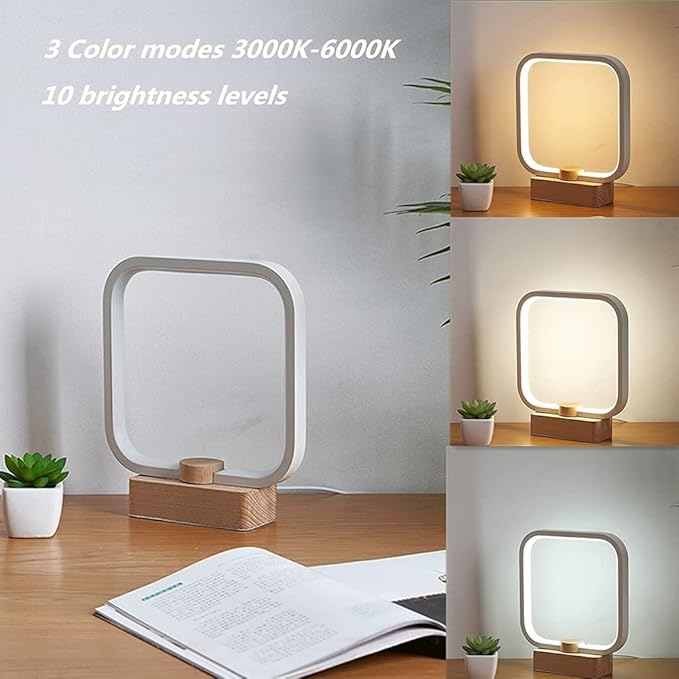 LED Wood Table Lamp, 3-Color Temperature Bedside Lamp,Bedroom Bedside Night Light, Dimmable Led Lighting, Small Table Lamps for Living Room OfficeCreative Home Decor, Unique House warmging Gift