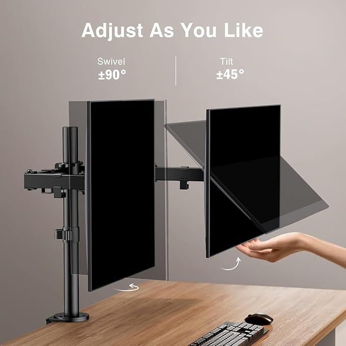 ErGear Dual Monitor Stand, Heavy Duty Adjustable Monitor Desk Mount for 2 Screens up to 32 Inches, Fully Adjustable Height, Tilt, Swivel, Rotate, Supports 17.6 lbs per Monitor Arm, Easy Installation