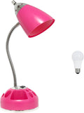 Simple Designs LD1015-PNK-LB 19.5" Flossy Organizer Desk Lamp with Charging Outlet Lazy Susan Base and LED Bulb, Pink