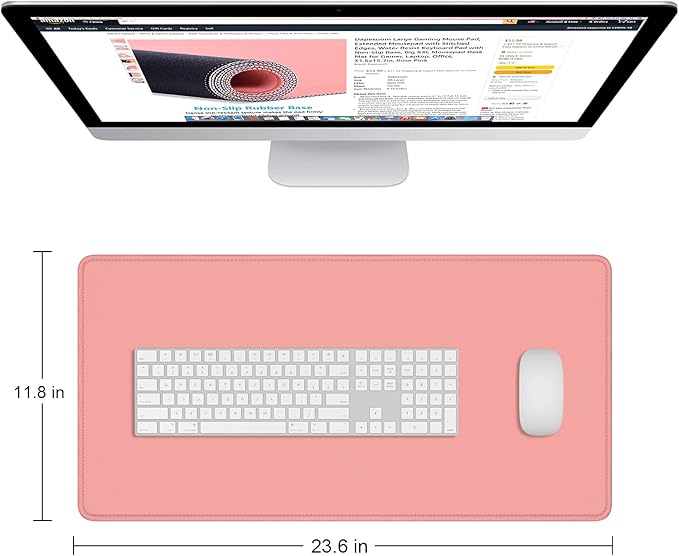Dapesuom Large Mouse Pad, Extended Gaming Mouse Mat with Stitched Edges, Full Size Desk Mats with Non-Slip Base, Computer Big Desktop Keyboard Pad for Gamer, Laptop, Office, 23.6 x 11.8 in, Rose Pink