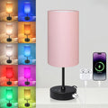 Unicozin Table Lamp for Bedroom, 3 Color Temperatures, 7 RGB Colors, Adjustable Brightness, Dual USB Charging Ports, Ambience Nightstand Light with Pink Shade, Desk Lamp for Kids Reading Home Office