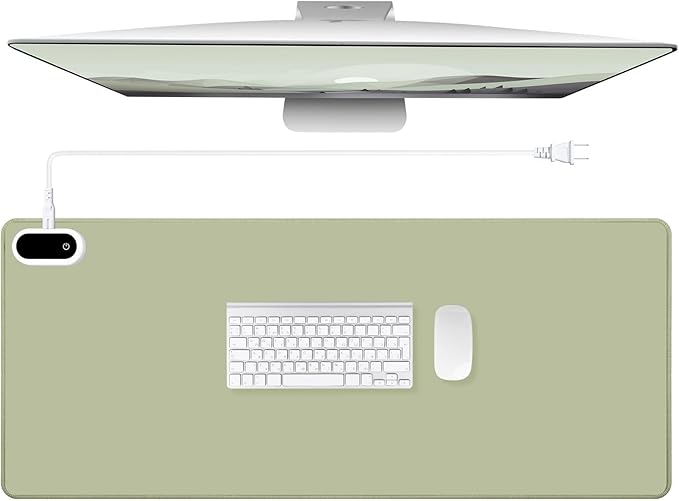 Konohan Heated Desk Pad Warm Mouse Pad, 5 Heating Level & 4 Hour Auto Shut-Off, PU Leather Warm Mouse Mat Heating Keyboard Gaming Mice Warmer Mat Only Supports 110v(Gray-Green Color,35.4"x 14.2")