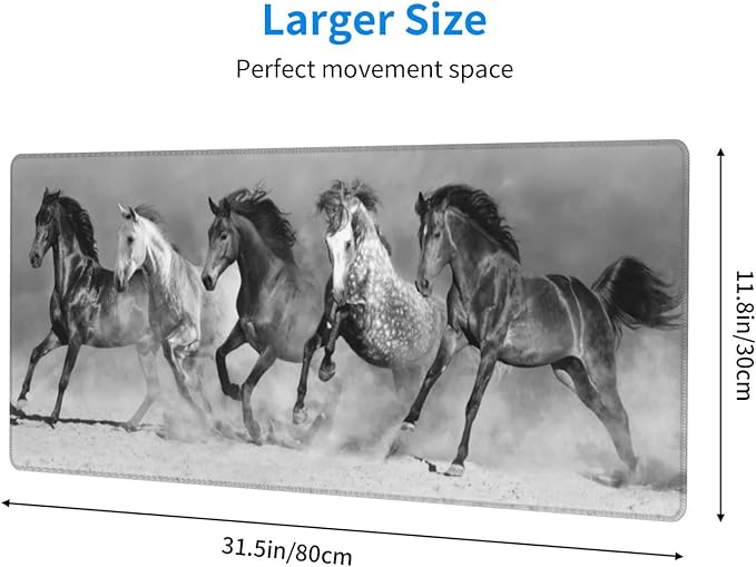 Horse Running Mouse Pad Extended Large Gaming Mousepad XL Big Long Oversized Desk Mat Stitched Edges 31.5 X 11.8 Inch for Home Office Black18