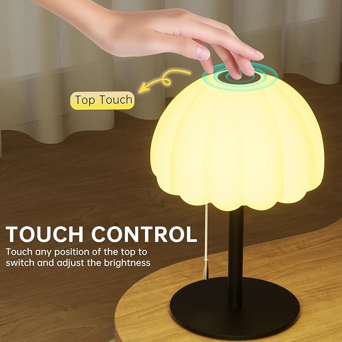 Touch Bedside Table lamp, RGB Mode Dimmable Small Lamp for Bedroom, Pull Chain Table Lamps with 4 Light Modes, Multi-Color Nightstand Lamp for for Living Room Home Gifts