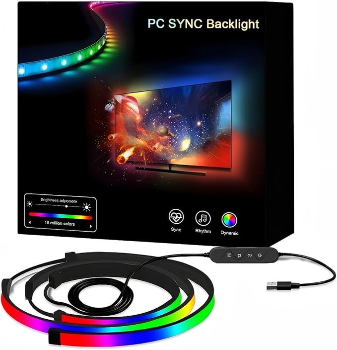 LED Strip Lights for 27-Inch PC Monitor, RGB Backlight for Screen Sync with Smart App Control, Gaming Room & Desk Decor, 4 Sides
