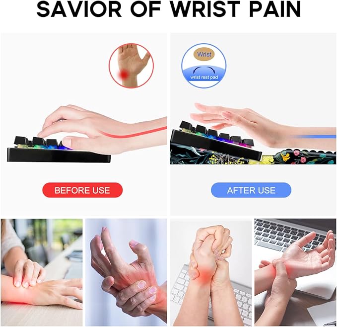JIKIOU Keyboard Stand with Wrist Rest, Computer Keyboard Stand Pad with Non-Slip Base, Comfy Ergonomic Keyboard Riser Holder for Gaming Office Home 17.13x9.5 in (04Black Flowers)