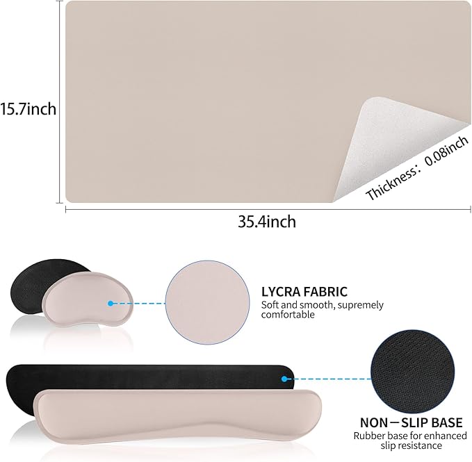 Mouse Pad and Keyboard Wrist Rest, Large Keyboard and Mouse Pad Set, Ergonomic Mousepad with Wrist Rest, Non-Slip Desk Mat Protector for Office, Home (35.4×15.7 Inches, Cream Pink)