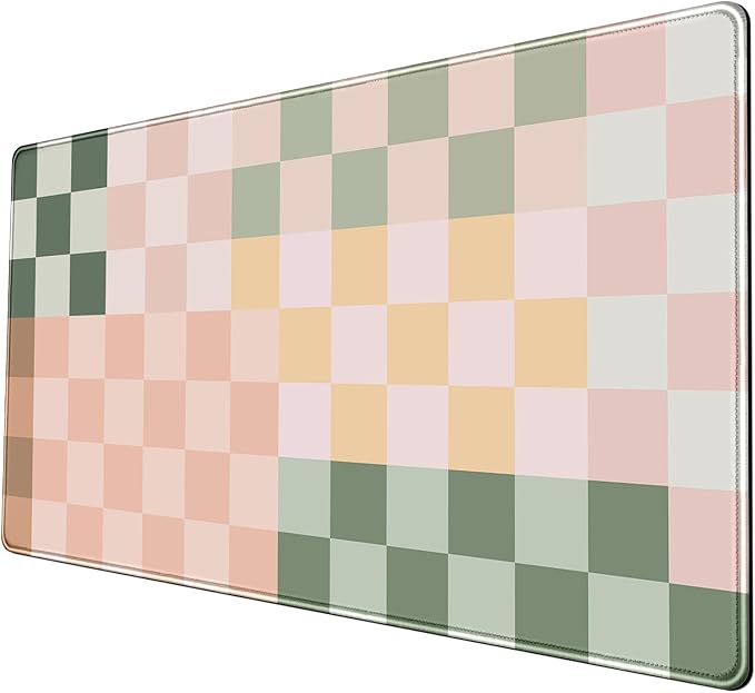 Checkered Desk Mat Cute Pink Pastel XXL Large Mouse Pad Aesthetic Boho Desk Pad with Stitched Edges, Office Decor Keyboard Pad Mouse Mat for Computer