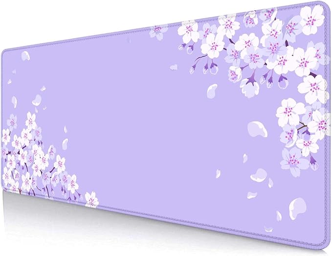 IMAYONDIA Sakura Japanese Desk Mat, Cherry Blossom Large Gaming Mouse Pad, Elegant Floral Mousepad for Women, Purple Flowers Aesthetic Desk Pad for Work Decor, Game, Office, 31.5x11.8