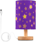 Purple Star LED Table Lamp, Bedside Lamp with Linen Lampshade, Flicker-Free Eye Care USB Plug in Nightstand Lamp, for Bedroom and Office