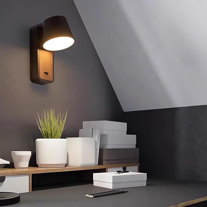 Black & Wood Grain Wall Sconce - 5W 3000K Warm Glow, Flicker-Free Eye-Care LED, Aviation-Grade Aluminum, Decorative Wall Light for Living Room Bedroom