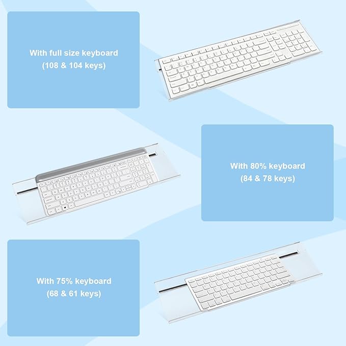Acrylic Keyboard Stand with Cooling Gel Wrist Rest Set, Clear Ergonomic Keyboard Riser, Tilted Computer Keyboard Holder with Non-Slip Silicone for Mechanical/Wireless Keyboards, Home Office & Gaming