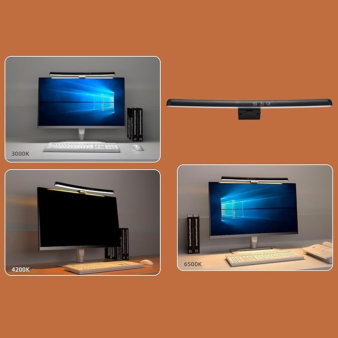 Cyrank Curved Monitor Light Bar, 3 Color Temperature LED Computer Desk Lamp Touch Control Monitor Lamp Type C Computer Light Clip on Keyboard Light