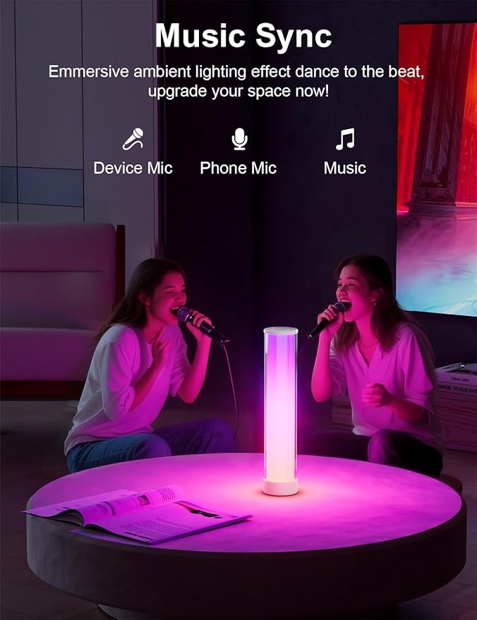 Rechargeable Table Lamp, RGB IC LED Light Bar, 1500 Lumens, APP & Remote Control Bedside Table Lamp with Music Sync, Color Changing Ambient Lighting for Bedside Table Desk Monitor Gaming White