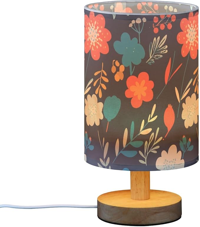 Colorful Floral LED Table Lamp, Bedside Lamp with Linen Lampshade, Flicker-Free Eye Care USB Plug in Nightstand Lamp, for Bedroom and Office