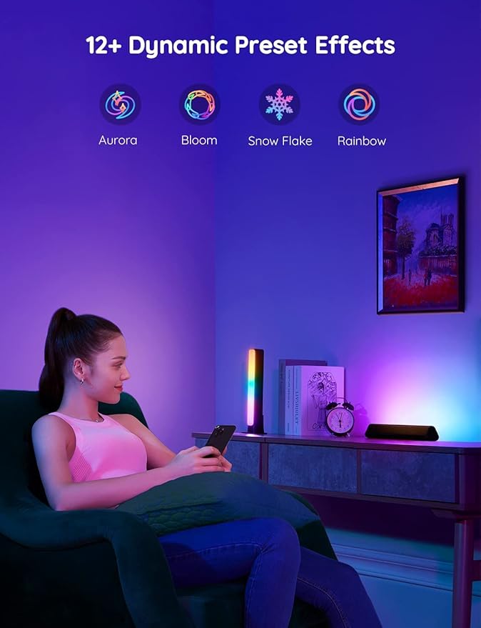 Govee Smart LED Light Bars, Work with Alexa and Google Assistant, RGBICWW WiFi TV Backlights with Scene and Music Modes for Gaming, PC, Room Decoration,Black