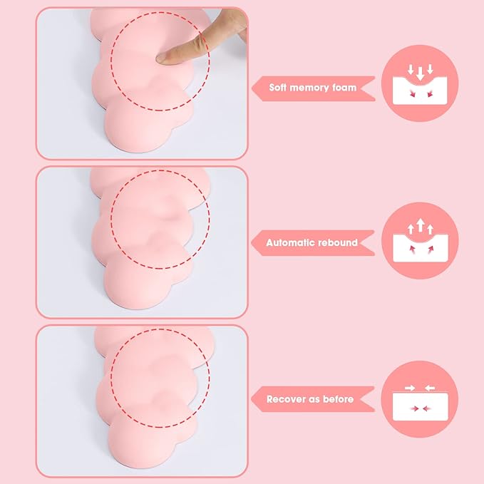 ATTACK SHARK Cloud Mouse Pad Wrist Support and Keyboard Wrist Rest,Ergonomic Design for Typing Pain Relief,Memory Foam Wrist Rest Leather Cup Coaster,Lightweight Desk Gel Hand Wrist Rests(Pink)