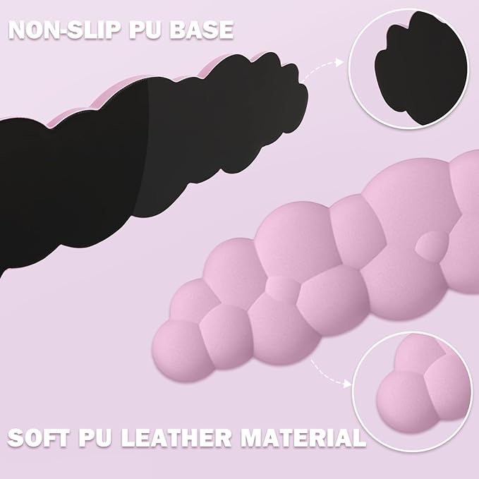Cloud Keyboard Wrist Rest Pad Set, Enlarge PU Leather Memory Foam Cushion Support, Easy Typing, Mouse Rest Pad, Non-Slip Support for Home, Office, Pink