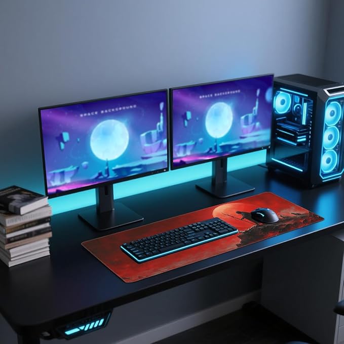 Red Moon Desk Mat Gaming Mouse Pad Dark Red Sky Mousepad for Keyboard and Mouse Extra Large Full Desk Computer Pads 31.5 x 11.8 Mouse Pads for Desk Home Office Gaming
