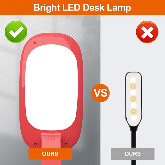 LED Desk Lamp for Office Home & Battery Operated Lamp Rechargeable Lamp Foldable & Portable Light, [2-Fold Bracket] 3 Brightness Dimmable Small Desk Lamp Wireless Reading Lamp (Bright Pink)
