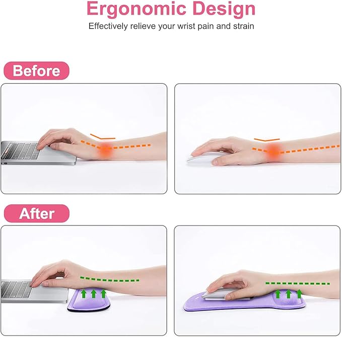 MOSISO Wrist Rest Support for Mouse Pad & Keyboard Set, Ergonomic Mousepad Non-Slip Base Home/Office Easy Typing Cushion with Neoprene Cloth & Raised Memory Foam, Light Purple