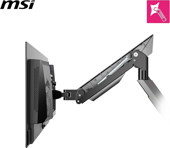 MSI MPG MT161R - Premium RGB Single Monitor Stand Arm, Supports 17-45" Screens and 35.2 lbs, VESA Compatible, Adjustable Spring Assisted Mount, Clamp & Grommet, Quick Release Plate - Black
