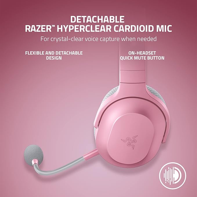 Razer Barracuda X Wireless Gaming & Mobile Headset (PC, PlayStation, Switch 2, Android, iOS): 2.4GHz Wireless + Bluetooth - Lightweight - 40mm Drivers - Detachable Mic - 50 Hr Battery - Quartz Pink