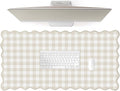 Scalloped‌ Beige Checkered Gingham Desk Mat Cute Pastel Large Mouse Pad Kawaii Cottagecore ‌Vintage‌ Rustic Keyboard Pad Computer Mat for Desktop Aesthetic Cozy Office Desk Decor
