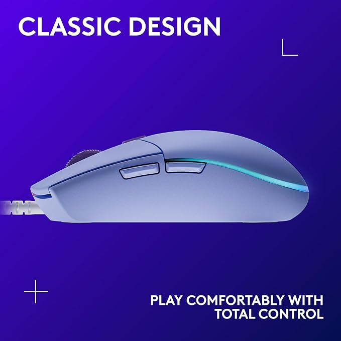 Logitech G203 Wired Gaming Mouse, 8,000 DPI, Rainbow Optical Effect LIGHTSYNC RGB, 6 Programmable Buttons, On-Board Memory, Screen Mapping, PC/Mac Computer and Laptop Compatible - Lilac