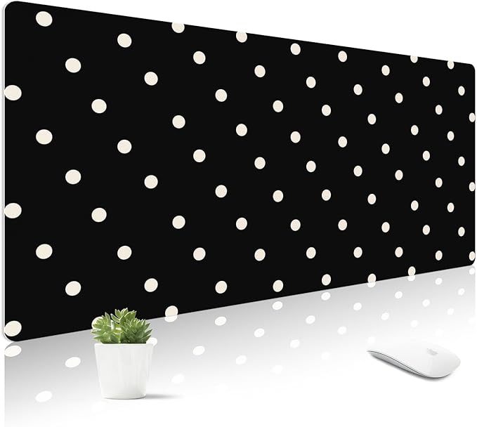Mouse Pad Leather Desk Mat Large Keyboard Cute Office Desktop Computer Laptop XXL Long Big Aesthetic Modern Design Women Girls Gaming Gamer Oversized Wide Mousepad 31.5"x15.7", Polka Dots