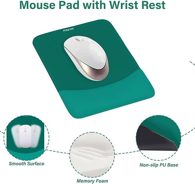MOSISO Wrist Rest Support for Mouse Pad&Keyboard Set, Rectangular Ergonomic Mousepad Non-Slip Base Home/Office Easy Typing Pad with Neoprene Cloth&Raised Silicone Lining, Teal Green