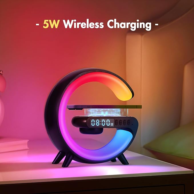 Blingbin Wireless Charger Atmosphere Lamp, 2025 New Mini LED Table Lamp, Bluetooth Speaker, Dimmable Night Light Bedside Lamp Alarm Clock with Music for Christmas Birthday New Year Gifts