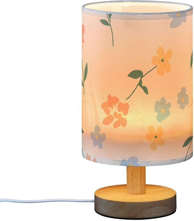 Colorful Floral LED Table Lamp, Bedside Lamp with Linen Lampshade, Flicker-Free Eye Care USB Plug in Nightstand Lamp, for Bedroom and Office