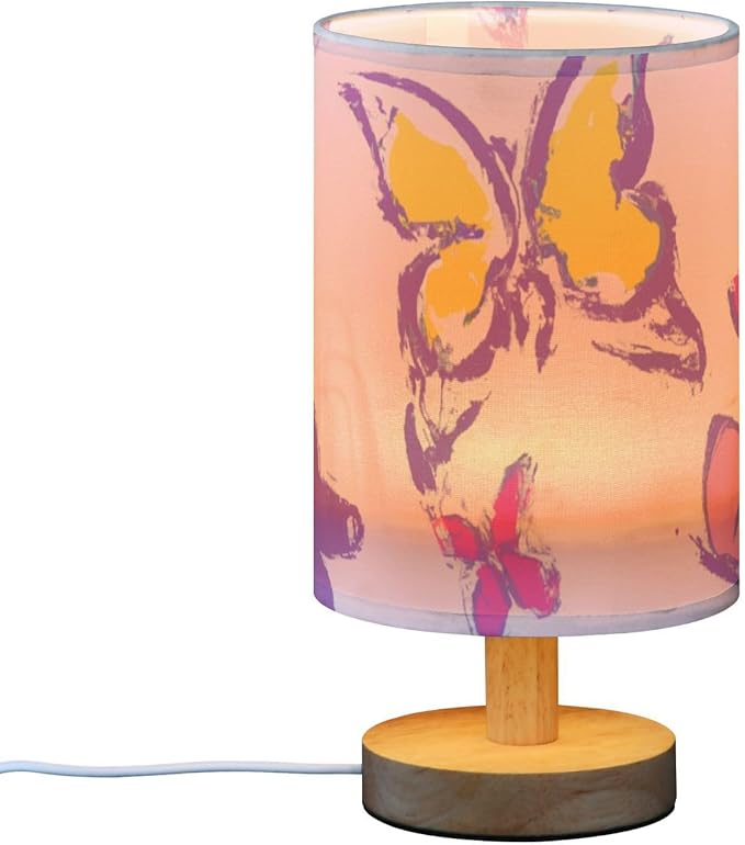 Butterfly LED Table Lamp, Bedside Lamp with Linen Lampshade, Flicker-Free Eye Care USB Plug in Nightstand Lamp, for Bedroom and Office