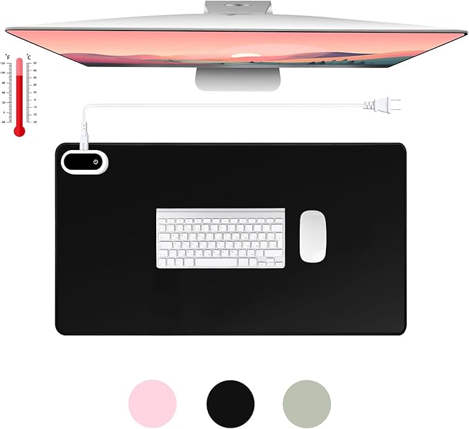 Konohan Heated Desk Pad Warm Mouse Pad, 5 Heating Level & 4 Hour Auto Shut-Off, PU Leather Warm Mouse Mat Heating Keyboard Gaming Mice Warmer Mat Only Supports 110v(Black Color,23.6"x 14.2")