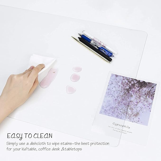 Oterri Clear Writing Desk Pad, 13’’x16” Heat Resistant Waterproof PVC Round Edge Durable Desk Protect Mat, Anti-Static Writing Mat Table Protector
