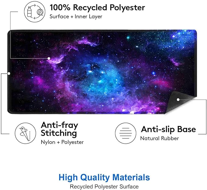 IMAYONDIA Blue Purple Galaxy Nebula Desk Mat (35.4x15.7 in), Space Gaming Large Mouse Pad XL, Non-Slip Rubber Base Big Mousepad, Desk Pad for Desktop, Computer Accessories, Abstract Glowing Universe