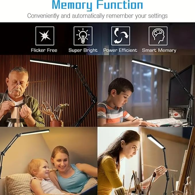 HDView LED Desk Lamp with Eye-Caring 3 Modes 10 Brightness, Adjustable Swing Arm Long Flexible Lamp for Office Workers and Students, USB Port